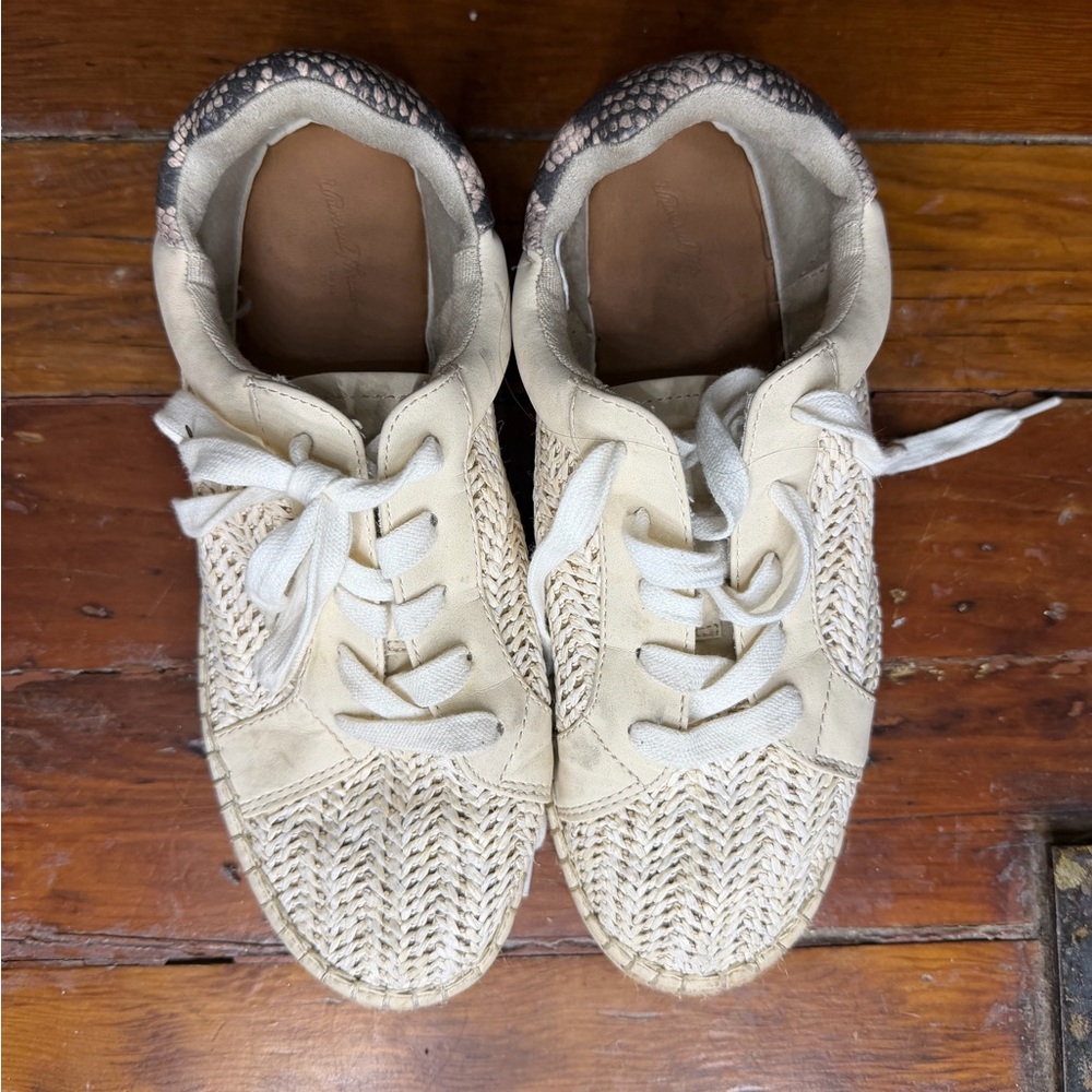 Cream Woven Sneakers with White Laces